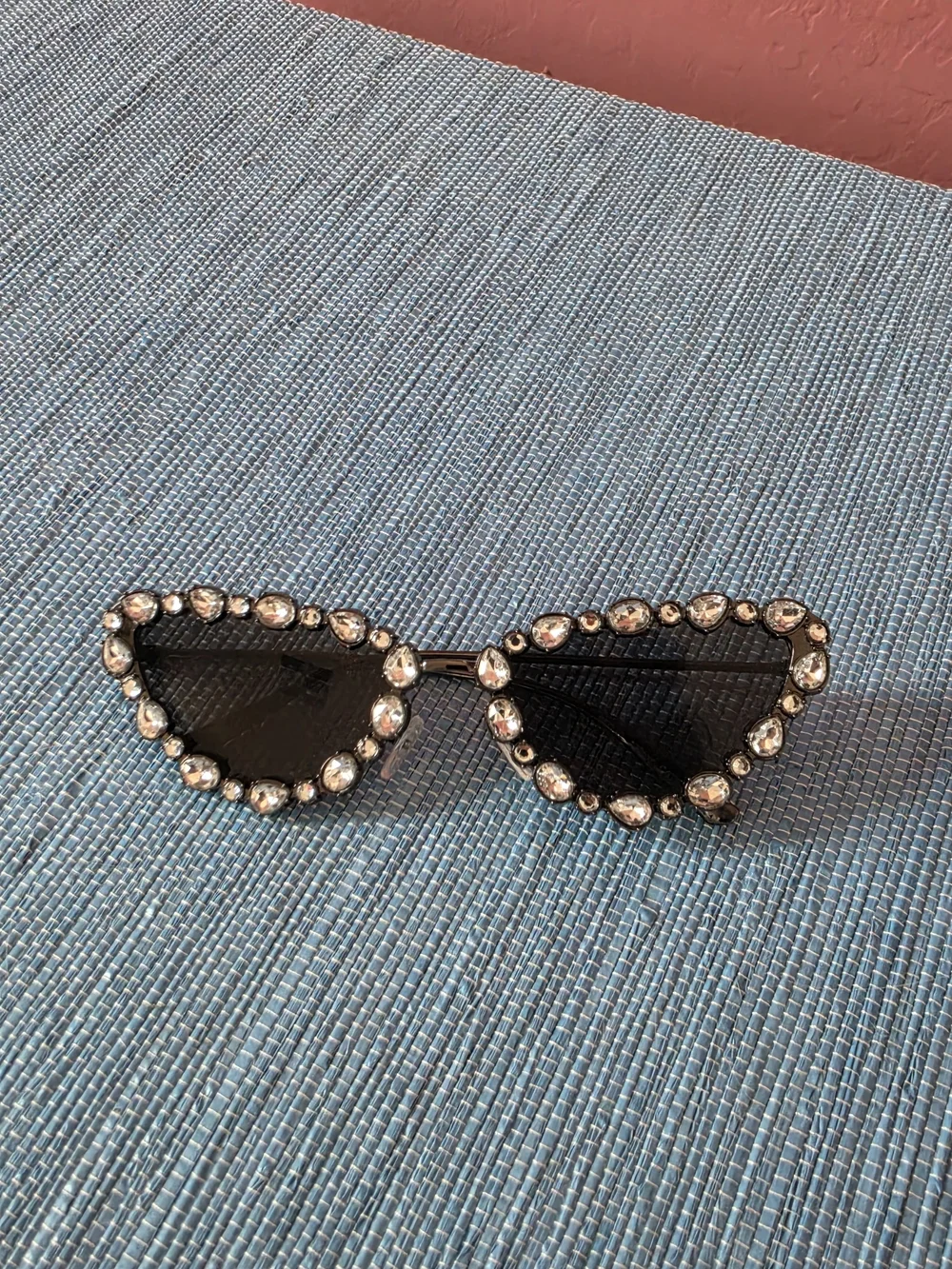 Embellished Black Cat-Eye Sunglasses with Crystal Trim